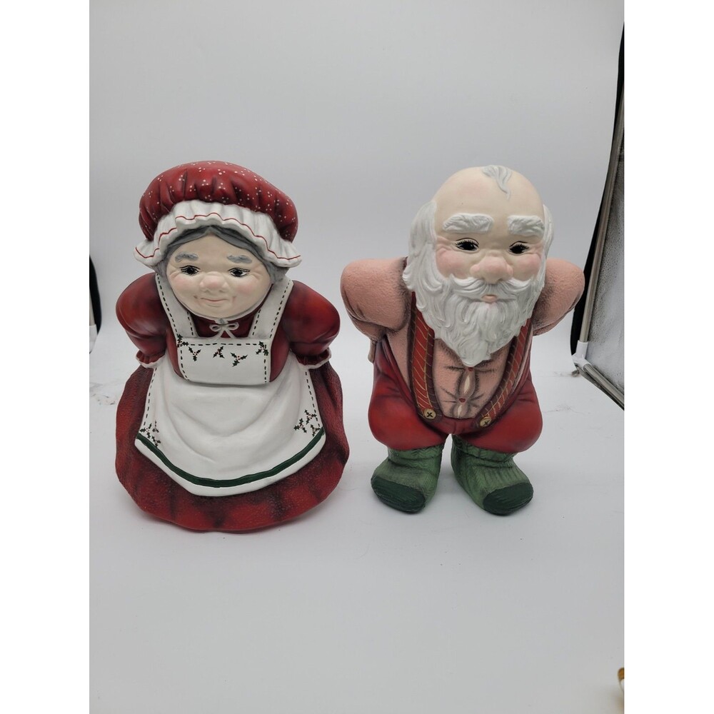 Vintage Santa And Mrs Clause Hand Painted Ceramic Pair Warming Their Buns 12"